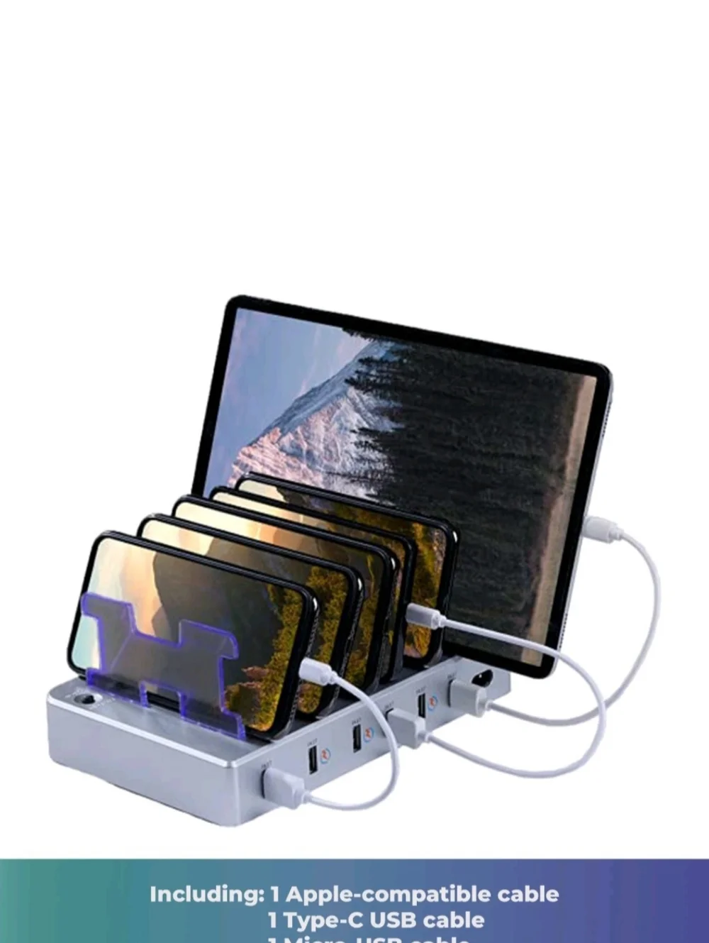 Hercules Tuff Multi-Device Charging Station - 6 USB Fast Ports + 3 USB Cables